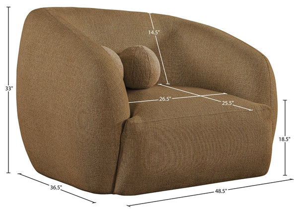 Meridian Furniture Elowen Sculptural Curved Accent Chair Chenille Upholstery for Modern Living Room Lounge Brown 107Brown-C