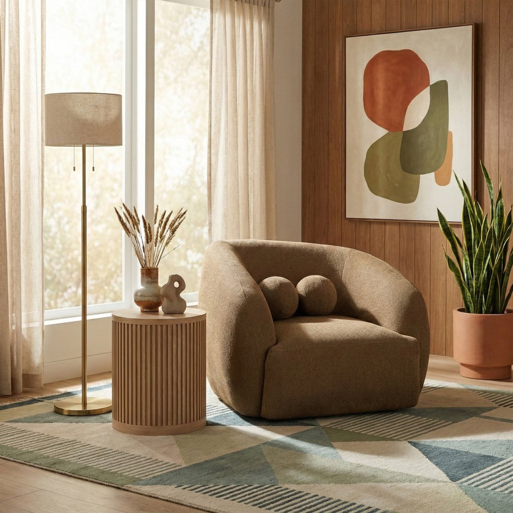 Meridian Furniture Elowen Sculptural Curved Accent Chair Chenille Upholstery for Modern Living Room Lounge Brown 107Brown-C