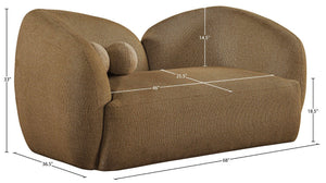 Meridian Furniture Elowen Curved Chenille Loveseat with Sculptural Cocoon Back for Cozy Modern Living Rooms Brown 107Brown-L