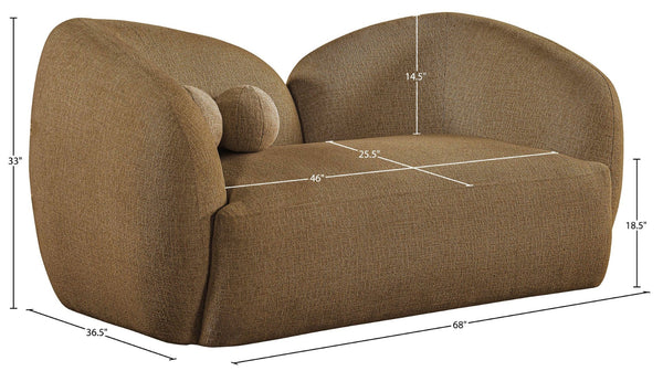 Meridian Furniture Elowen Curved Chenille Loveseat with Sculptural Cocoon Back for Cozy Modern Living Rooms Brown 107Brown-L