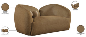 Meridian Furniture Elowen Curved Chenille Loveseat with Sculptural Cocoon Back for Cozy Modern Living Rooms Brown 107Brown-L
