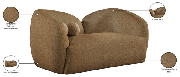 Meridian Furniture Elowen Curved Chenille Loveseat with Sculptural Cocoon Back for Cozy Modern Living Rooms Brown 107Brown-L