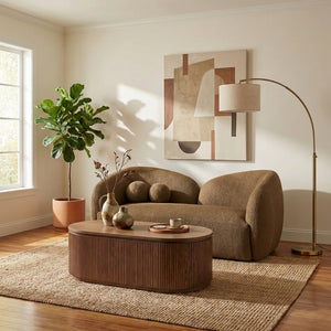Meridian Furniture Elowen Curved Chenille Loveseat with Sculptural Cocoon Back for Cozy Modern Living Rooms Brown 107Brown-L