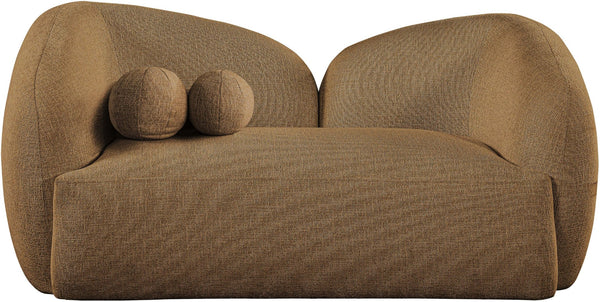 Meridian Furniture Elowen Curved Chenille Loveseat with Sculptural Cocoon Back for Cozy Modern Living Rooms Brown 107Brown-L