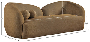 Meridian Furniture Elowen Curved Chenille Fabric Sofa with Sculptural Cocoon Back for Modern Living Rooms Brown 107Brown-S