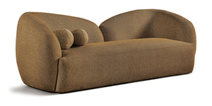 Meridian Furniture Elowen Curved Chenille Fabric Sofa with Sculptural Cocoon Back for Modern Living Rooms Brown 107Brown-S