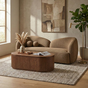 Meridian Furniture Elowen Curved Chenille Fabric Sofa with Sculptural Cocoon Back for Modern Living Rooms Brown 107Brown-S