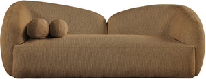 Meridian Furniture Elowen Curved Chenille Fabric Sofa with Sculptural Cocoon Back for Modern Living Rooms Brown 107Brown-S