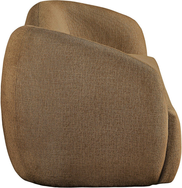 Meridian Furniture Elowen Curved Chenille Fabric Sofa with Sculptural Cocoon Back for Modern Living Rooms Brown 107Brown-S