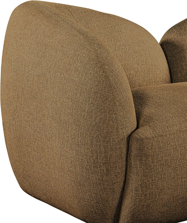 Meridian Furniture Elowen Curved Chenille Fabric Sofa with Sculptural Cocoon Back for Modern Living Rooms Brown 107Brown-S