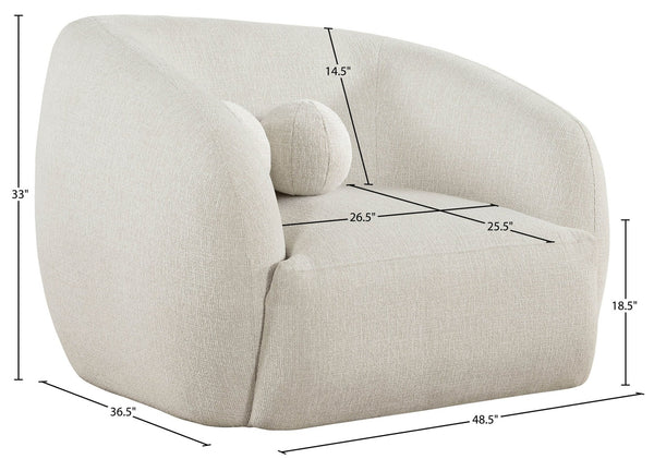 Meridian Furniture Elowen Sculptural Curved Accent Chair Chenille Upholstery for Modern Living Room Lounge Cream 107Cream-C