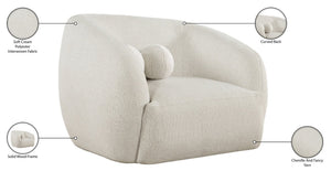 Meridian Furniture Elowen Sculptural Curved Accent Chair Chenille Upholstery for Modern Living Room Lounge Cream 107Cream-C
