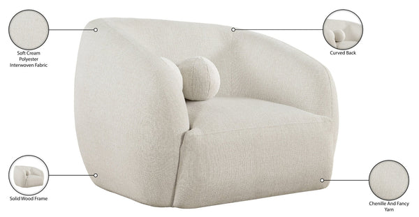 Meridian Furniture Elowen Sculptural Curved Accent Chair Chenille Upholstery for Modern Living Room Lounge Cream 107Cream-C