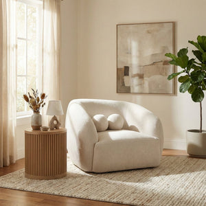 Meridian Furniture Elowen Sculptural Curved Accent Chair Chenille Upholstery for Modern Living Room Lounge Cream 107Cream-C