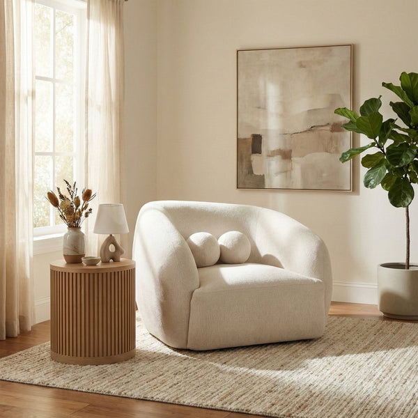 Meridian Furniture Elowen Sculptural Curved Accent Chair Chenille Upholstery for Modern Living Room Lounge Cream 107Cream-C