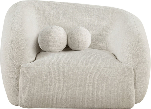 Meridian Furniture Elowen Sculptural Curved Accent Chair Chenille Upholstery for Modern Living Room Lounge Cream 107Cream-C
