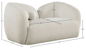 Meridian Furniture Elowen Curved Chenille Loveseat with Sculptural Cocoon Back for Cozy Modern Living Rooms Cream 107Cream-L