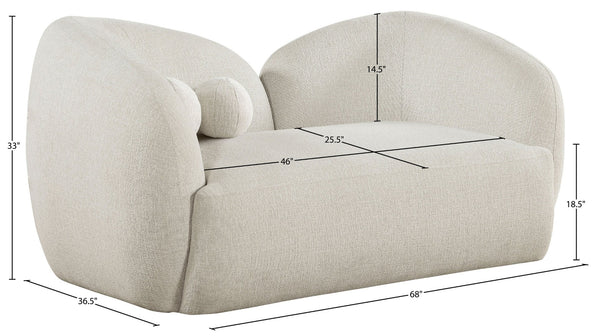 Meridian Furniture Elowen Curved Chenille Loveseat with Sculptural Cocoon Back for Cozy Modern Living Rooms Cream 107Cream-L