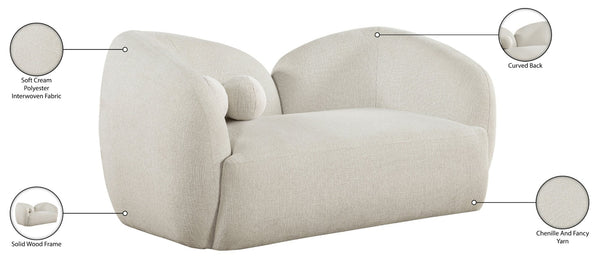 Meridian Furniture Elowen Curved Chenille Loveseat with Sculptural Cocoon Back for Cozy Modern Living Rooms Cream 107Cream-L