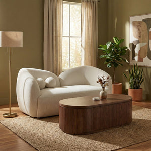Meridian Furniture Elowen Curved Chenille Loveseat with Sculptural Cocoon Back for Cozy Modern Living Rooms Cream 107Cream-L