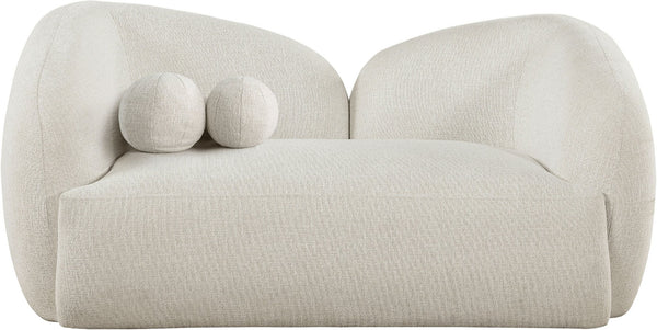 Meridian Furniture Elowen Curved Chenille Loveseat with Sculptural Cocoon Back for Cozy Modern Living Rooms Cream 107Cream-L