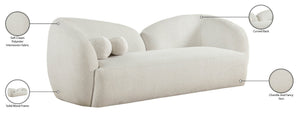 Meridian Furniture Elowen Curved Chenille Fabric Sofa with Sculptural Cocoon Back for Modern Living Rooms Cream 107Cream-S