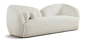 Meridian Furniture Elowen Curved Chenille Fabric Sofa with Sculptural Cocoon Back for Modern Living Rooms Cream 107Cream-S