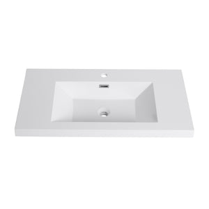 English Elm 36" Gloss White Resin Sink – Durable Modern 39.4x22.8x8.7 Vanity Top, Scratch-Resistant Elegant Basin W999P194853