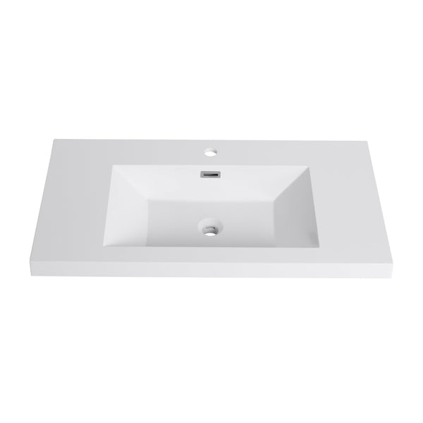 English Elm 36" Gloss White Resin Sink – Durable Modern 39.4x22.8x8.7 Vanity Top, Scratch-Resistant Elegant Basin W999P194853