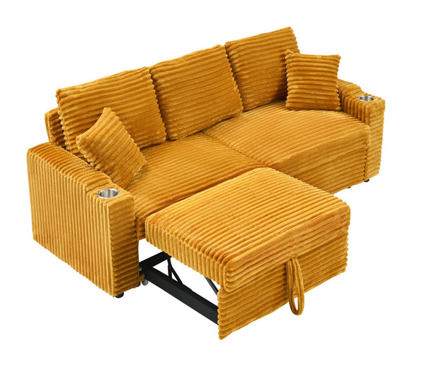 English Elm (The left-hand main section of the sofa) 80" Corduroy Multi-Function Left Sofa Section with Hidden Recline, Cupholders W3356P314468