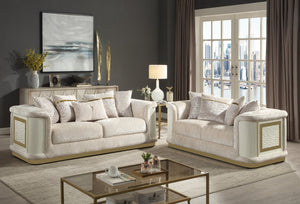 English Elm Bona Glam Chenille Sofa and Loveseat Set with Gold Steel Accents for Living Room B009S02176