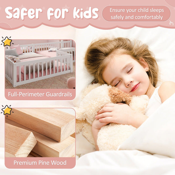 English Elm Full Full Size House Floor Bed with Door & Guardrails, Solid Wood Playful Design for Kids, Safe and Durable White W1580P327130