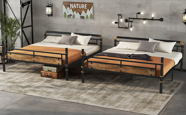 English Elm Queen Metal Bunk Bed - Industrial Queen Over Queen Design With Safety Rails For Teens & Guests W2580S00019-GIGA