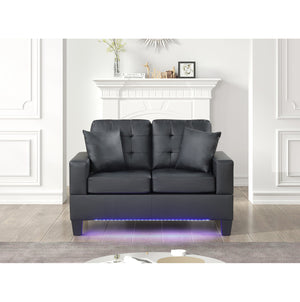 English Elm PVC Loveseat with Tufted Cushions, Built-In LED Ambient Lighting & USB Charger for Modern Comfort B016P402317