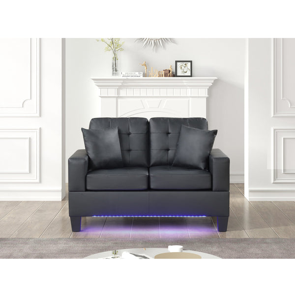 English Elm PVC Loveseat with Tufted Cushions, Built-In LED Ambient Lighting & USB Charger for Modern Comfort B016P402317