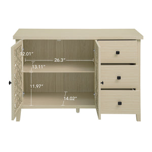English Elm Hollowed-Out Cabinet With 2 Doors & 3 Drawers – Stylish American Furniture For Versatile Storage Solutions W688P223034