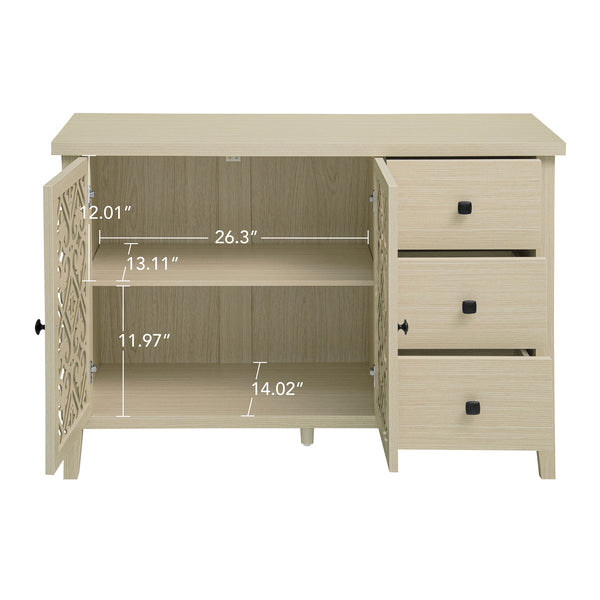 English Elm Hollowed-Out Cabinet With 2 Doors & 3 Drawers – Stylish American Furniture For Versatile Storage Solutions W688P223034