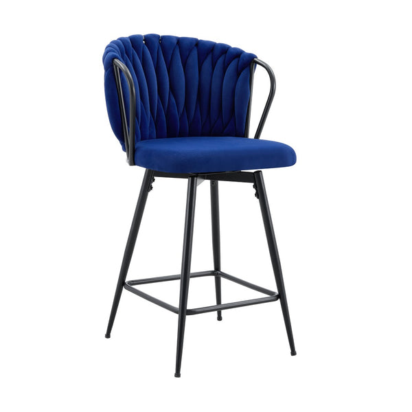 English Elm Set of 2 Velvet Counter Stools Woven Rope Backrest Padded Seat for Kitchen Island W3875P388493