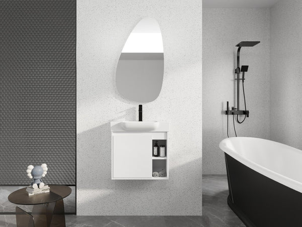 English Elm 24'' Floating Wall Mounted Bathroom Vanity with Ceramic Sink and Soft Close Cabinet Glossy White W999P426636