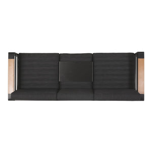 English Elm Christopher Knight Home® - GIOVANNA Aluminum 3-Seater Sofa in Black — Rust-Resistant Frame, Water-Resistant Cushions, Wood-Accent Slat Design 71820.00BLK