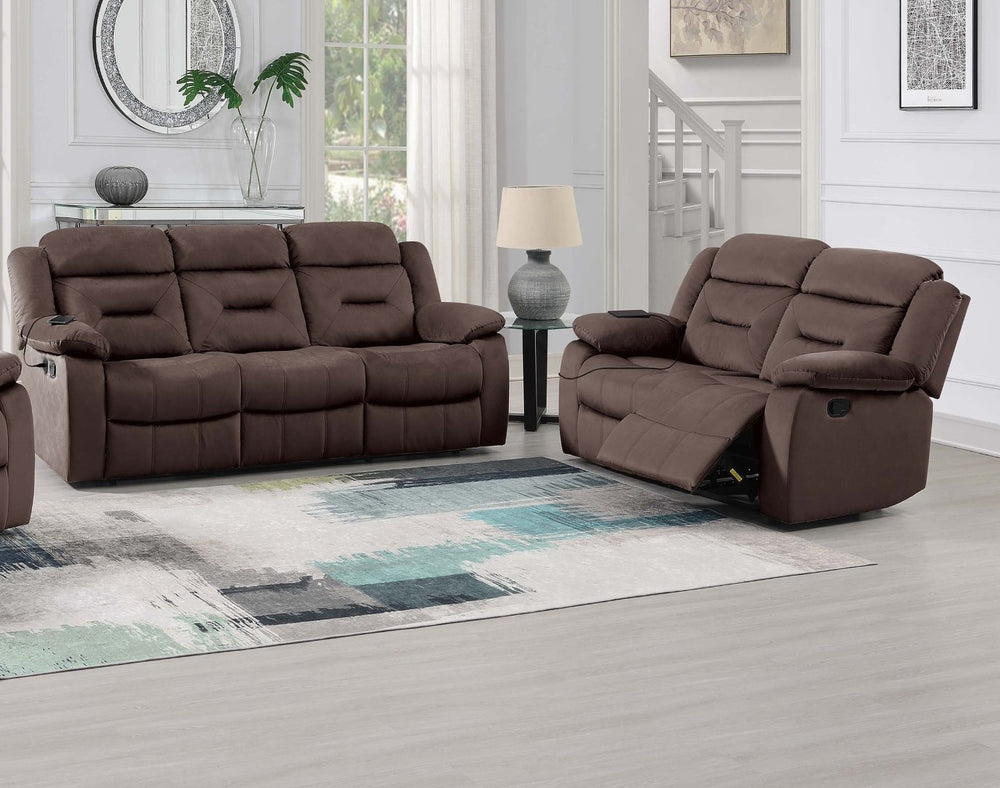 English Elm 2pc Velvet Reclining Sofa Set with Usb Ports Tufted Contemporary Living Room B011S02363