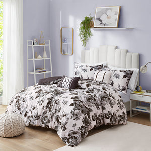 Intelligent Design Dorsey Transitional Floral Print Comforter Set ID10-1591 Black/White