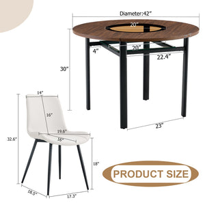 English Elm Table Set 42 Inch Round Wood Grain Mdf with Glass Inlay and 4 Ergonomic Chairs Brown+Black,White W1151S04488