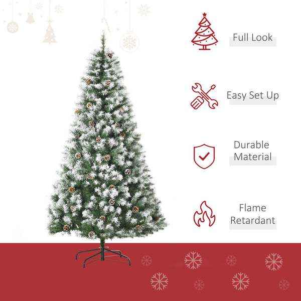 English Elm Homcom 6Ft Snow-Dusted Full Fir Christmas Tree With 800 Lifelike Tips & 61 Pine Cones For Holiday Charm W2225P229779