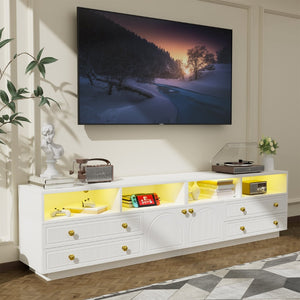 English Elm Tv Stand with Rgb Led Lighting High Gloss Entertainment Center for Large Living Rooms White T3773P416494