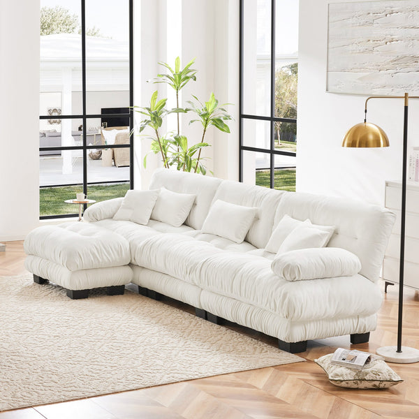 English Elm Luxury Modular Sectional Sofa: Oversized Chenille L-Shaped Cloud Couch With Convertible Ottoman W714S01002