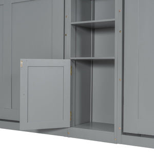 English Elm Dual Twin Wall Murphy Beds with Storage Tower Shelves for Kids or Guest Rooms Gray N820S00058E-1