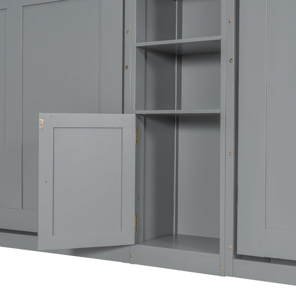 English Elm Dual Twin Wall Murphy Beds with Storage Tower Shelves for Kids or Guest Rooms Gray N820S00058E-1