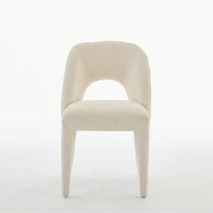 English Elm Cream Chenille Dining Chair Set of 2 with Hollow Back, Iron Frame KD Assembly, 300lb Capacity, Cozy Elegance W3615P340380