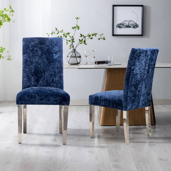 English Elm Set of 2 Modern Dining Chairs with Plush Velvet Tufting, Sturdy Steel Legs, Ergonomic S-Shaped Springs Blue D772095825